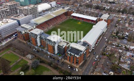 Vista aerea di Brisbane Road, sede del Leyton Orient FC Foto Stock