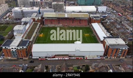 Vista aerea di Brisbane Road, sede del Leyton Orient FC Foto Stock