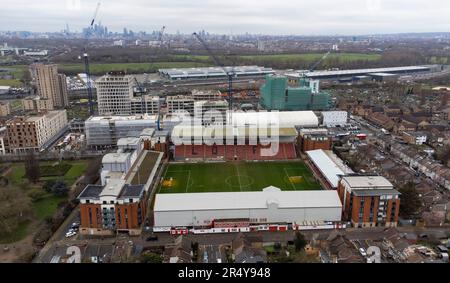 Vista aerea di Brisbane Road, sede del Leyton Orient FC Foto Stock