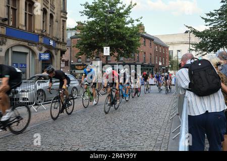 British Cycling Grand Prix, centro città di Sheffield gara ciclistica Inghilterra evento sportivo gara stradale Foto Stock