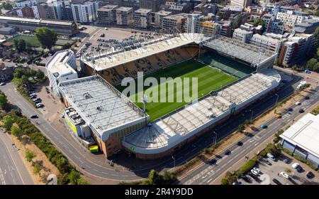 Vista aerea di Carrow Road, sede del Norwich City FC Foto Stock