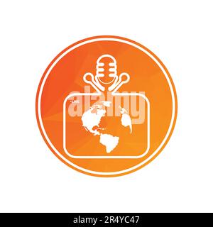 Podcast Live TV con icona del globo vettore templete microfono illustrazione Illustrazione Vettoriale