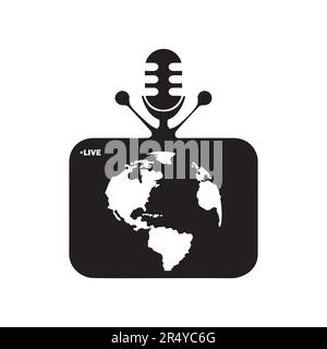 Podcast Live TV con icona del globo vettore templete microfono illustrazione Illustrazione Vettoriale