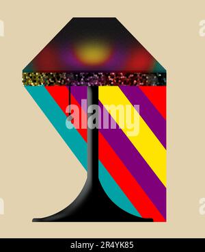 Le luci a LED che cambiano colore emettono una varietà di colori da questa lampada da tavolo in un'illustrazione a 3 d isolata su uno sfondo beige chiaro. Foto Stock