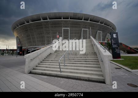 Vista generale dello stadio Puskas Arena durante la sessione di allenamento in vista della finale della UEFA Europa League tra il Sevilla FC e AS Roma alla Puskas Arena, Buda Foto Stock