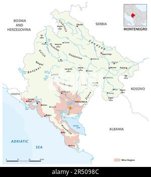 Mappa vettoriale delle regioni vitivinicole montenegrine, Montenegro Foto Stock