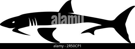 Squalo. Silhouette nera di uno squalo isolato su uno sfondo bianco. Illustrazione vettoriale Illustrazione Vettoriale