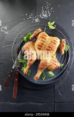 Pollo alla griglia con farfalle Foto Stock