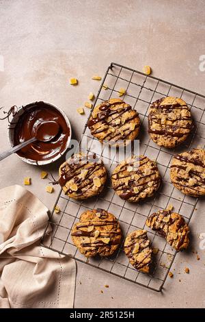 Biscotti con zenzero e cioccolato fondente su una griglia di raffreddamento Foto Stock