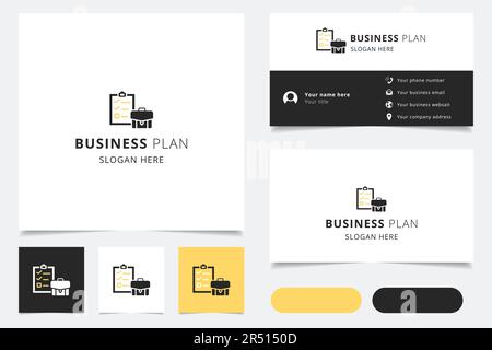 Business plan logo design con slogan modificabile. Libro di branding e modello biglietto da visita. Illustrazione Vettoriale