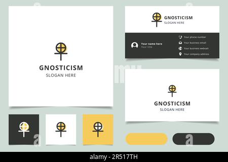 Logo Gnosticism con slogan modificabile. Libro di branding e modello biglietto da visita. Illustrazione Vettoriale