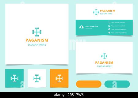 Logo paganesimo con slogan modificabile. Libro di branding e modello biglietto da visita. Illustrazione Vettoriale