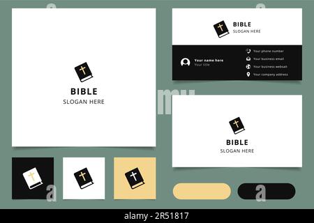 Logo biblico con slogan modificabile. Libro di branding e modello biglietto da visita. Illustrazione Vettoriale