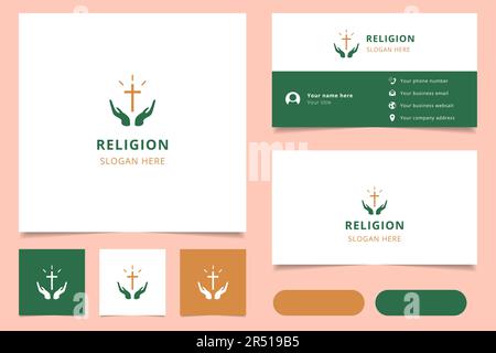 Logo religioso con slogan modificabile. Libro di branding e modello biglietto da visita. Illustrazione Vettoriale