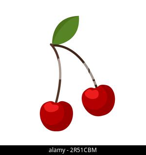 Illustrazione vettoriale della ciliegia. Isolato su sfondo bianco. Illustrazione Vettoriale