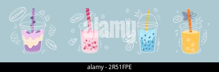 Set di quattro diversi tè a bolla. Illustrazione Vettoriale