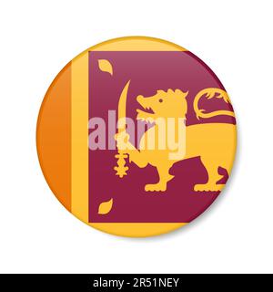 Icona del pulsante circolare dello Sri Lanka. Bandiera con badge a forma di round dello Sri Lanka con ombra. 3D rappresentazione realistica del vettore isolato su bianco. Illustrazione Vettoriale