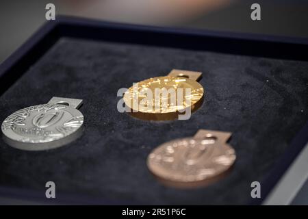 Parigi, Francia. 31st maggio, 2023. La cerimonia di inaugurazione delle medaglie della Coppa del mondo di Rugby, a Parigi, in Francia, il 23 maggio 2023. Foto di Eliot Blondet/ABACAPRESS.COM Credit: Abaca Press/Alamy Live News Foto Stock