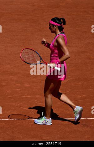 Julien Mattia / le Pictorium - Caroline Garcia contro Anna Blinkova - 27/5/2023 - Francia / Ile-de-France (regione) / Parigi - Caroline Garcia in azione durante la sua seconda partita contro Anna Blinkova al Roland Garros Open di tennis torneo di Parigi il 31 maggio 2023. Foto Stock