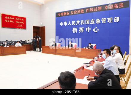 Pechino, Cina. 31st maggio, 2023. Il Vice Premier cinese Zhang Guoqing, anche membro dell'Ufficio politico del Comitato Centrale del Partito Comunista Cinese, interviene in occasione di una cerimonia che segna il lancio del mese annuale della sicurezza sul lavoro a Pechino, capitale della Cina, il 31 maggio 2023. Credit: Pang Xinglei/Xinhua/Alamy Live News Foto Stock