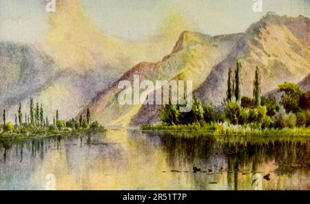 Guggribal Pointe sul lago dal dipinto dal maggiore Edward Molyneux dal libro ' Kashmir ' di Sir Francis Edward Younghusband, pubblicato a Londra da Adam & Charles Black nel 1911 Foto Stock