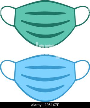 Set di maschera medica con cinghie auricolari in due colori. Cartone animato. Illustrazione vettoriale Illustrazione Vettoriale