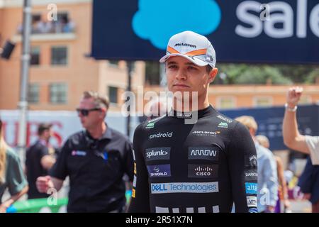 Monte-Carlo, Monaco, Circuit de Monaco, 28.May.2023: Lando Norris, McLaren F1 driver, Durante il Gran Premio di Formula uno di Monaco Foto Stock