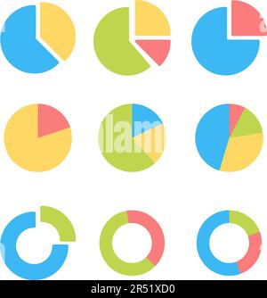 Set di icone colorate del grafico a torta. Illustrazione vettoriale Illustrazione Vettoriale