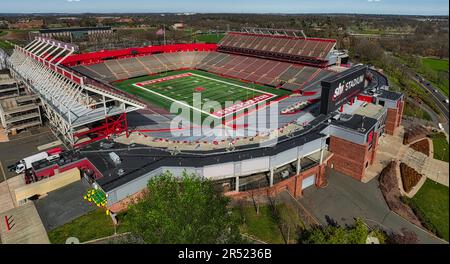 Rutgers NJ Football Stadium - veduta aerea dello stadio di calcio della Rutgers University, sede della squadra di calcio Scarlet Knights a Piscataway, New JE Foto Stock