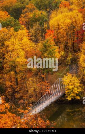 Ponte pedonale di Bear Mountain - Visualizza il Bear Mountain Bridge state Park durante il picco del fogliame autunnale. Anche il ponte pedonale di Popolopen è visto da questa uppe Foto Stock