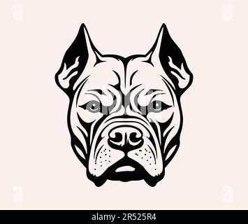 Testa di cane Pitbull. Bulldog. Cool Pit bull Black Illustrazione Vettoriale
