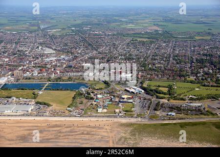 Vista aerea del Southport Marine Lake & Princes Park, Lancashire Foto Stock