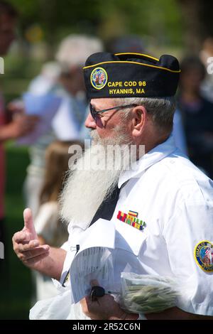Evento del Memorial Day. Dennis, Massachusetts, (Cape Cod) , Stati Uniti. Un veterano partecipante all'evento annuale Foto Stock