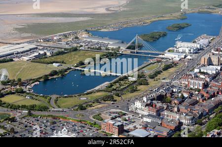 Vista aerea del Southport Marine Lake & Princes Park, Lancashire Foto Stock