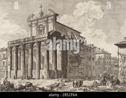 Antikes Rom, Tempel des Antoninus Pius und der Faustina am nördlichen Rand des Forum Romanum, Historisch, 1770, Italien, restaurierte digitale Reproduktion von einer Vorlage aus der damaligen Zeit / Antica Roma, Tempio di Antonino Pio e Faustina all'estremità settentrionale del Foro Romano, storico, 1770, Italia, riproduzione restaurata digitalmente da un originale del periodo. Foto Stock