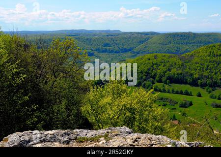 Alb Svevo, Vista da Breitenstein vicino a Ochsenwang Foto Stock