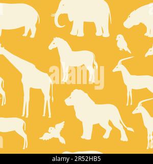 Modello senza cuciture con silhouette animali africane Illustrazione Vettoriale