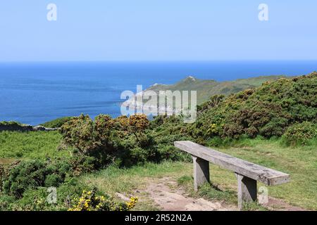 SW Coast Path Bench a Morthoe, North Devon, Regno Unito Foto Stock