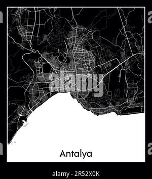 Mappa minima della città di Antalya (Turchia AsiaMinimal mappa della città di Antalya (Turchia Asia)) Illustrazione Vettoriale