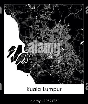 Mappa minima della città di Kuala Lumpur (Malesia Asia) Illustrazione Vettoriale