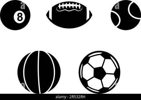 Set di palline sportive football, pallavolo, tennis, ecc disegno vettoriale Illustrazione Vettoriale