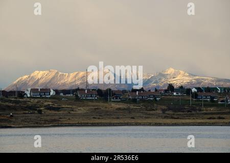 Case pittoresche nella città di Ushuaia, Tierra del Fuego, Argentina Foto Stock