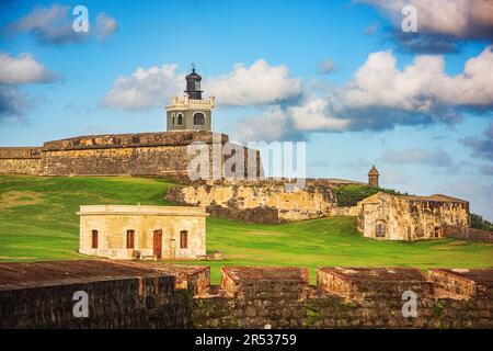 San Juan, Puerto Rico al Castillo San Felipe del Morro. Foto Stock