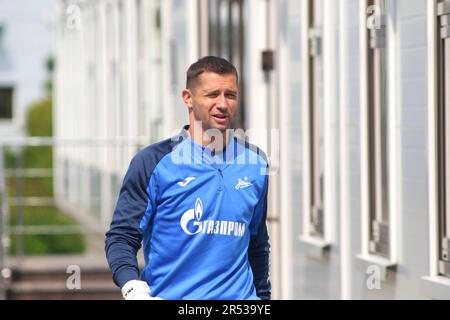 San Pietroburgo, Russia. 31st maggio, 2023. Mikhail Kerzhakov della Zenit Football Club visto durante la sessione di allenamento al Gazprom Training Centre prima della partita del 30th° turno della Russian Premier League, Zenit Saint Petersburg - Fakel Voronezh. Credit: SOPA Images Limited/Alamy Live News Foto Stock