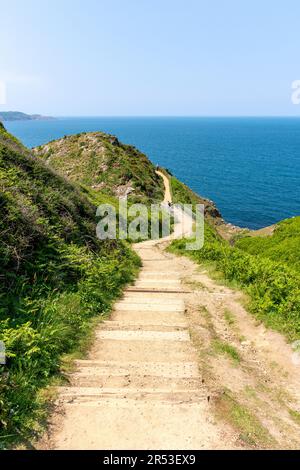 Percorso a piedi fino alla piattaforma di osservazione Devil's Hole, Devil's Hole, St Mary Parish, Jersey, Channel Islands Foto Stock