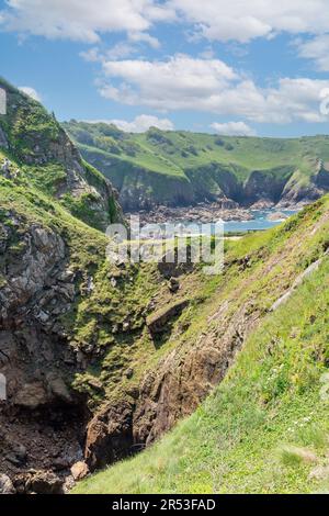 Diavolo's Hole e piattaforma di osservazione, St Mary Parish, Jersey, Isole del canale Foto Stock