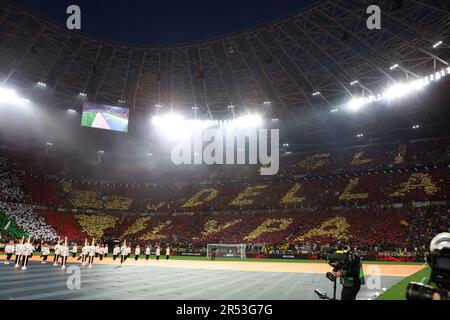 Budapest, Ungheria. 31st maggio, 2023. I sostenitori di AS Roma sono visti la partita finale della UEFA Europa League tra il Sevilla FC e come Roma alla Puskas Arena il 31 2023 maggio a Budapest, Ungheria . Credit: Marco Canoniero/Alamy Live News Foto Stock