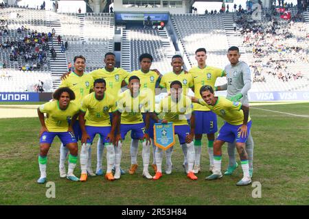 La Plata, Argentina, 31th maggio 2023, Team of Brazil prima della partita del round di sedici mondiali FIFA U20 allo stadio Diego Armando Maradona (Photo: Néstor J. Beremblum) Foto Stock