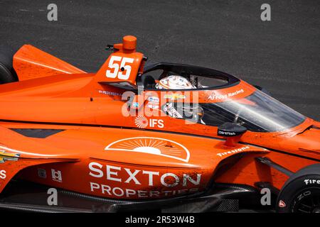 Indianapolis, Stati Uniti. 28th maggio, 2023. Il driver Benjamin Pedersen (55) degli Stati Uniti gareggia durante l'Indy 500 2023 all'autodromo di Indianapolis a Indianapolis. (Foto di Jeremy Hogan/SOPA Images/Sipa USA) Credit: Sipa USA/Alamy Live News Foto Stock