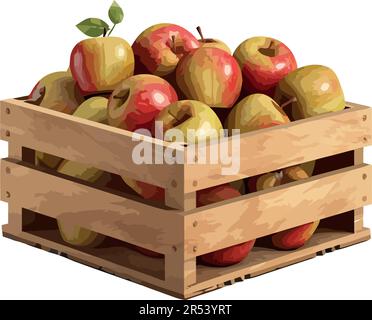 Mele succose in cassa di legno, simbolo del raccolto Illustrazione Vettoriale